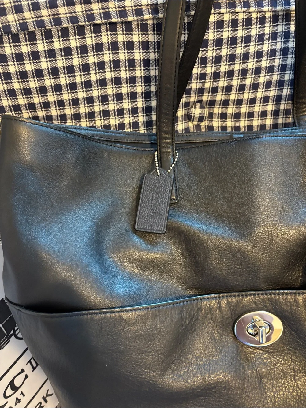 Coach legacy Black Leather turnlock Tote Bag with Tassel